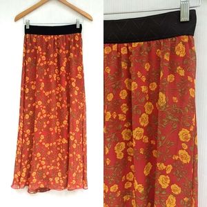 LULAROE burnt orange rose floral maxi skirt